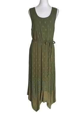 Lapogee Women’s Max Dress Sleeveless Asymmetrical Handkerchief Hem Green